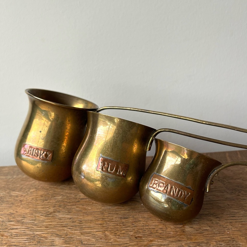 Vintage Brass and Copper Whisky Rum Brandy Spirit Ladles Set of 3